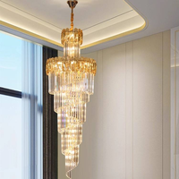 Lustre moderne suspendu pour escalier, grand et luxueux, en spirale, en cristal, pour mariage, hôtel, villa, doré, LED, hauteur réglable