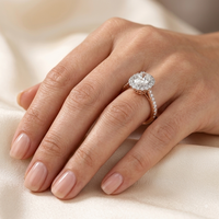 Bague de fiançailles ovale personnalisée avec halo de diamants de laboratoire 0,5-3 carats, en or rose massif 10K/14K/18K, pavé, certifiée IGI VS VVS