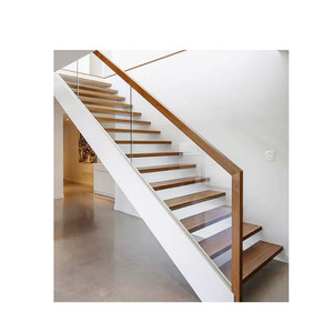 Gradini del battistrada galleggiante in legno dritto interno in stile moderno <span class=keywords><strong>e</strong></span> corrimano ringhiera pannello in vetro temperato - Product Image 1
