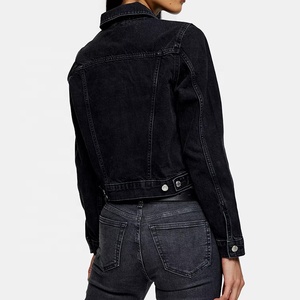 Produttore Signore di Modo Personalizza Il Nero Jean Crop Top A Maniche Lunghe Giacche di Jeans delle Donne - Product Image 4