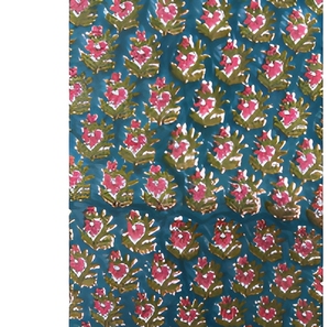 Tela de Algodón Estampada a Mano con Diseño Floral Buta en Rosa y Verde Azulado, Suave y Transpirable, para Confección de Kurta y Decoración del Hogar - Product Image 1