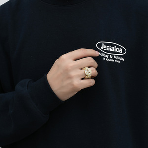 Bague Hip-hop T carrée, motif cercle mixte avec zircon, tendance, personnalisée, pour homme - Product Image 5