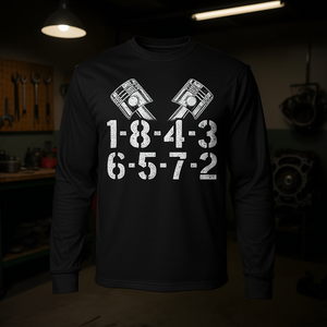 T-shirt à manches longues V8 Firing Order pour homme passionné de voitures, motif piston moteur 1-8-4-3-6-5-7-2 - Product Image 3