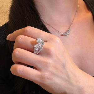 Aazuo – ensemble de bijoux de luxe en or blanc massif 18 carats, diamants cultivés en laboratoire, bague et collier papillon, cadeau de fiançailles et de mariage pour femme - Product Image 4
