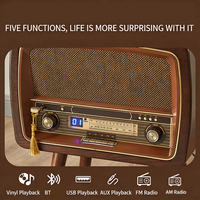 Tourne-disque vintage en bois multifonctionnel avec radio BT FM AM, USB, AUX, pour disques vinyles de différentes tailles, son HIFI sans perte pour la maison