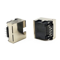 Connecteur Ethernet RJ45 modulaire blindé à angle droit, jack PCB DIP décalé 4,2 mm Cat5e STP 8p8c, contacts en bronze phosphoreux plaqué or