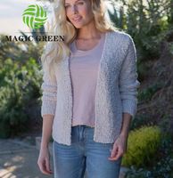 Cardigan texturé à boucle ouverte sur le devant pour femme vert magique Tricots de printemps légers Top à paquet unique