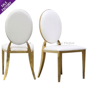 Chaises de banquet empilables en acier inoxydable blanc or, motif au dos, design classique pour événements de mariage, chaise de salle à manger - Product Image 3