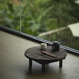 Mesa de Centro de Teca Redonda Pequeña, Estilo Wabi Sabi, Portátil, para Ceremonia del Té, Uso Interior y Exterior - Product Image 4