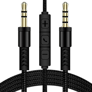 Cable de audio macho a macho de 3,5 mm con conector trenzado chapado en oro para audio de coche con micrófono y control de volumen - Product Image 2