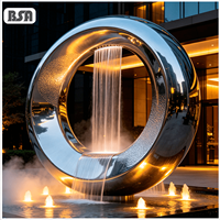 Fontaine d'eau en acier inoxydable de grande taille BSA, sculpture en forme d'anneau, poli miroir 304/316L avec éclairage LED, adaptée aux villas et hôtels