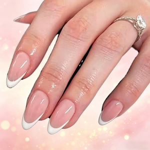 Faux ongles à presser French Tip Amande réutilisables, mini lime à ongles, <span class=keywords><strong>32</strong></span> pièces, 16 tailles, en plastique, pré-dessinés, kit d'ongles pour femmes pour les doigts - Product Image 1