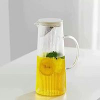 Pot à eau en verre 1,5 L avec poignée et couvercle en verre - Bouilloire en verre borosilicate haute résistance à la chaleur pour le café, le thé, la maison et la cuisine