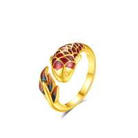 Anillos Finos de Plata de Ley 925 con Diseño Vintage de Pez Koi, Anillos de Moda para Mujer con Incrustaciones de Resina Colorida, Diseño de Lujo Eterno, Afortunado y Feliz, en Oro