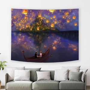 Boho nuit ciel château tapisserie dessin animé château lanterne tenture murale pour réception de mariage salle à manger tapisserie de fond floue - Product Image 1