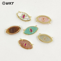 WT-P2120 Pendentifs en or en forme d'œil avec zircon goutte d'eau et pierres précieuses naturelles, design frais, avec doubles anneaux pour collier femme DIY