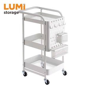 Carro de utilidad rodante multifunción de primera calidad, carro de almacenamiento de Metal de <span class=keywords><strong>3</strong></span> niveles con organizador de tablero de clavijas, ganchos, cestas para el hogar, 2017 - Product Image 2