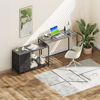Bureau d'ordinateur en forme de L d'angle noir avec tiroirs de rangement pour bureau à domicile