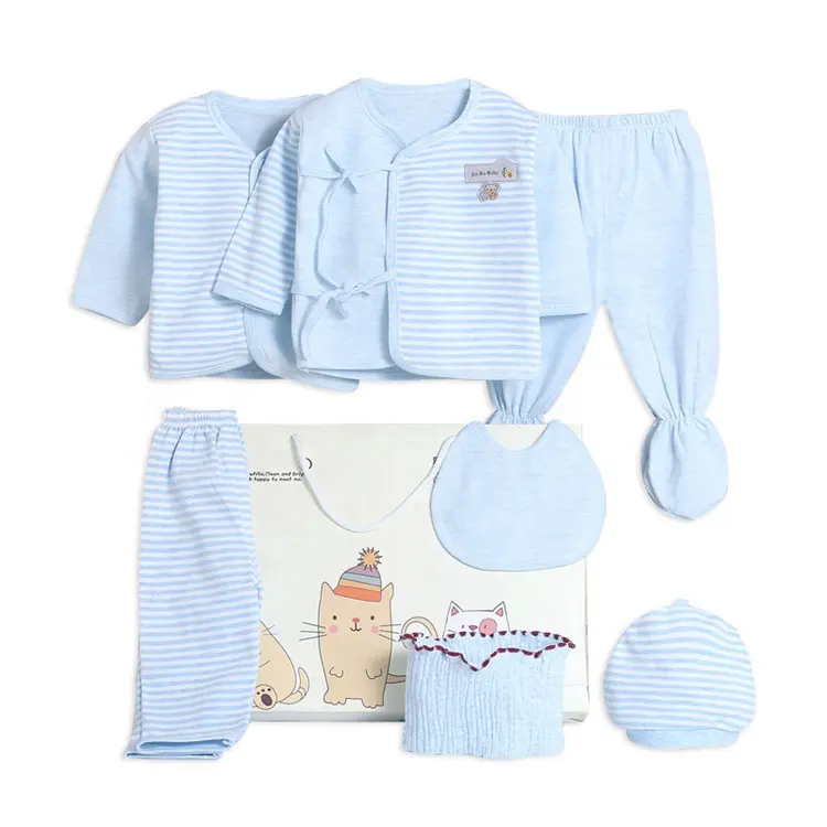 Wholesale Newborn Baby Boutique Clothing Sets 7- pieces Long Sleeve Fashion Newborn Gift Box