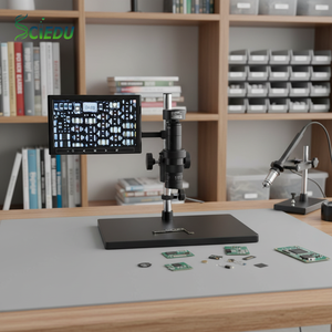 <span class=keywords><strong>Microscope</strong></span> numérique industriel SCIEDU 1080P HD avec <span class=keywords><strong>zoom</strong></span> 15-95X, écran 10 pouces, LED, carte SD pour inspection de circuits imprimés, soudure et réparation - Product Image 1
