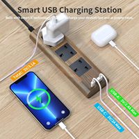 Multiprise avec port USB, prise indienne, rallonge 3 voies, protection contre les surtensions, interrupteur, 13A/3250W, câble d'extension 2M
