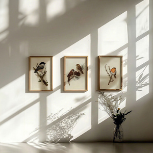 Cadre photo minimaliste en bois rectangulaire vertical avec impression d'oiseaux, décoration murale, impression numérique écologique, couleur intégrale - Product Image 1
