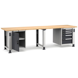 Fami Master 300cm établi réglable en gris avec plateau en bois, porte et 5 tiroirs - Product Image 1