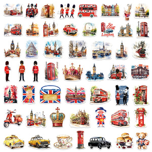 50PCS Blue Red British Style Classic London Scene Telephone Booth <strong>Bus</strong> Luggage Eco-Friendly PVC Die-Cut Custom <strong>Stickers</strong> - Product Image 3