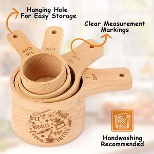 Madera de haya, 8 piezas, accesorios de cocina, bonitas <span class=keywords><strong>tazas</strong></span> <span class=keywords><strong>medidoras</strong></span> y cucharas <span class=keywords><strong>medidoras</strong></span> <span class=keywords><strong>para</strong></span> ingredientes secos, taza medidora y cuchara <span class=keywords><strong>para</strong></span> <span class=keywords><strong>dieta</strong></span> - Product Image 4