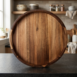 Plato de Servir de Madera de Acacia Pulida Irregular, Estilo Nuevo, Hecho a Mano, Ecológico, Vintage, con Grabado, para Fiestas - Product Image 1
