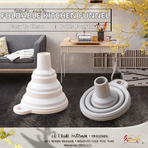 Ensemble d'entonnoirs pliables en silicone, 2 pièces, ustensile de cuisine pliable, passe au lave-vaisselle, blanc et gris - Product Image 2