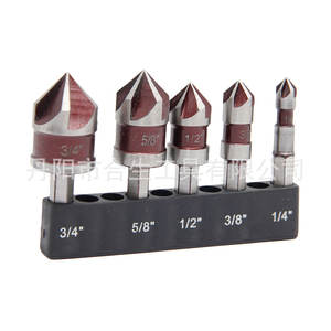82 Degree Red Five Blade <b>Chamfering</b> <b>Tool</b> Woodworking Hole Opening Countersunk Drill Set 1/4 Shank Diameter - Product Image 2