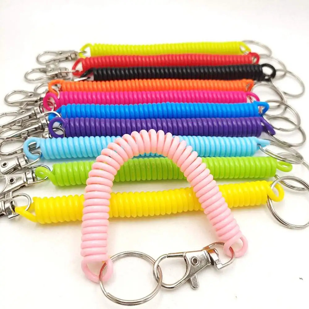 Tùy Chỉnh Dây Đeo Cổ Tay Chống Mất Kim Loại Carabiner Keyring Cổ Tay Cuộn Dây Key Clasp Xoắn Ốc Stretch Keychain Mùa Xuân Rope Key Ring