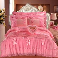 Parure de lit de luxe en coton brodé avec dentelle rose, drap de lit, ensembles de literie de mariage – Vente en gros