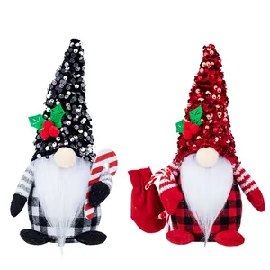 수제 산타 Gnomes 봉제 엘프 인형 LED 조명 빛나는 스팽글 크리스마스 그놈 장식