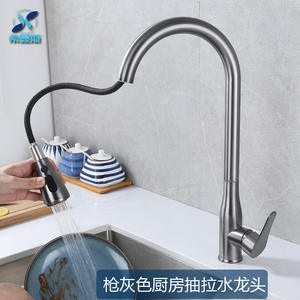 Grifo de Cocina Extraíble Hemans Color Gris Acero, Monomando, Válvula de Cerámica, Rotación de 360 Grados, Montaje en Encimera, Estilo Moderno - Product Image 4