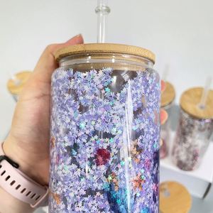Verre à bière transparent à double paroi de 12 oz, personnalisable par sublimation, effet boule à neige scintillante, pour impression à chaud - Product Image 3