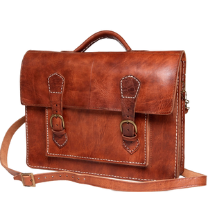Maletín de Cuero Genuino de Alta Calidad, Estilo Vintage, Hecho a Mano en Marruecos, con Patrón Geométrico, Unisex - Product Image 1