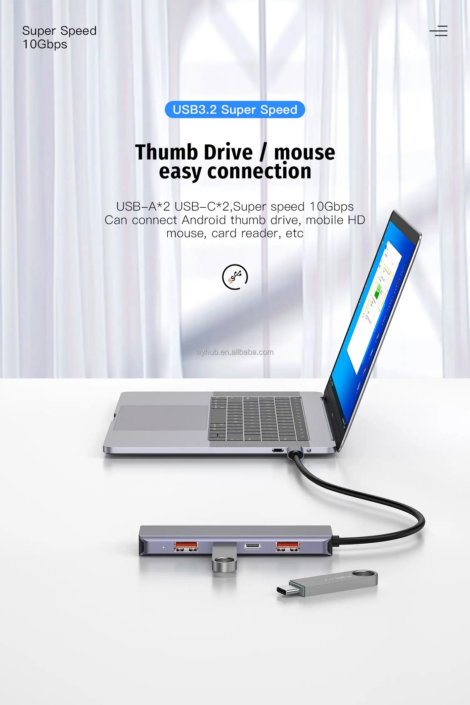 Multifunktionale 10 GB Hochgeschwindigkeitsübertragung 5-in-1 USB C-Hub mit USB 3.2 Port