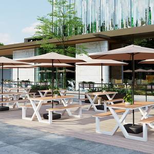 Moderne Outdoor Geïntegreerde Vierkante Eettafel Stoel Set Metalen Bank Snack Straat Zitplaatsen Voor Parken Schilderachtige Gebieden Openlucht Ontwerp - Product Image 3