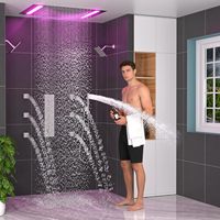 Système de douche Honajo 5 modes, pommeau de douche LED effet pluie 20x14 pouces, deux douches murales de 6 pouces, 6 jets latéraux, douchette à main 2-en-1