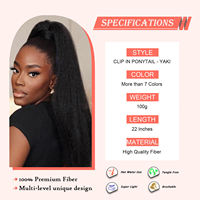 Queue de cheval synthétique Yaki de 22 pouces, longue, raide et crépue, avec clip enveloppant, extension de cheveux volumineuse pour vente en gros