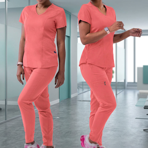 Conjunto de Uniformes Médicos para Mujer, Cuello en V, Corte Ajustado, Pantalones Tipo Jogger, Uniforme para Hospital, Clínica, Enfermería, Ropa de Trabajo, Logotipo Personalizado - Product Image 3