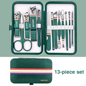 Nail Clipper Manicure Set 19 PCS Pedicure Care Kit Label High Quality Stainless Steel Stripe Cuticle Nail Cutter Trimming Tools