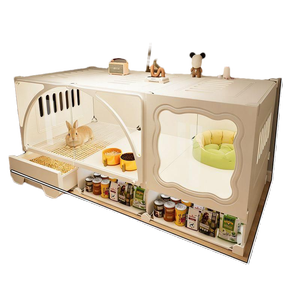 Cage à lapin moderne, durable et élégante, très grande, luxueuse, type villa, en plastique, pour salon, avec fermeture à bouton, transparente - Product Image 6