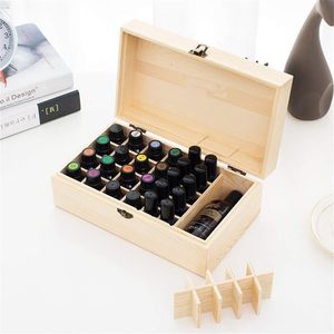 Caja de almacenamiento de aceites esenciales de madera de pino, rectangular, con cerradura, múltiples compartimentos, tapa abatible, para el cuidado personal. - Product Image 1
