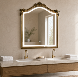 Specchio da Toeletta LED in Stile Barocco Francese, Cornice Dorata con Rilievi di Uccelli, Specchio Vintage per Arredamento Camera da Letto - Product Image 2