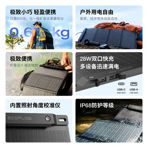Panel Solar Portátil Plegable Ecoflow de 28w para Exteriores, con Doble Puerto de Carga Rápida, para Camping, Senderismo y Pesca - Product Image 5