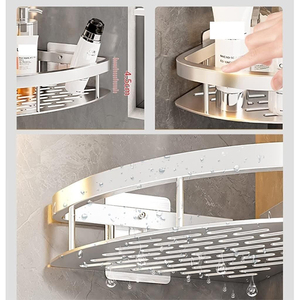 Novità: Kit portaoggetti da bagno adesivo a 2 livelli, da parete, multiangolo, con ripiani organizer - Product Image 6