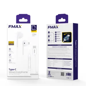 FMAX earphone gaming 1.2M, produk grosir tipe-c putih sensitivitas tinggi driver dinamis headphone in-ear earbud berkabel